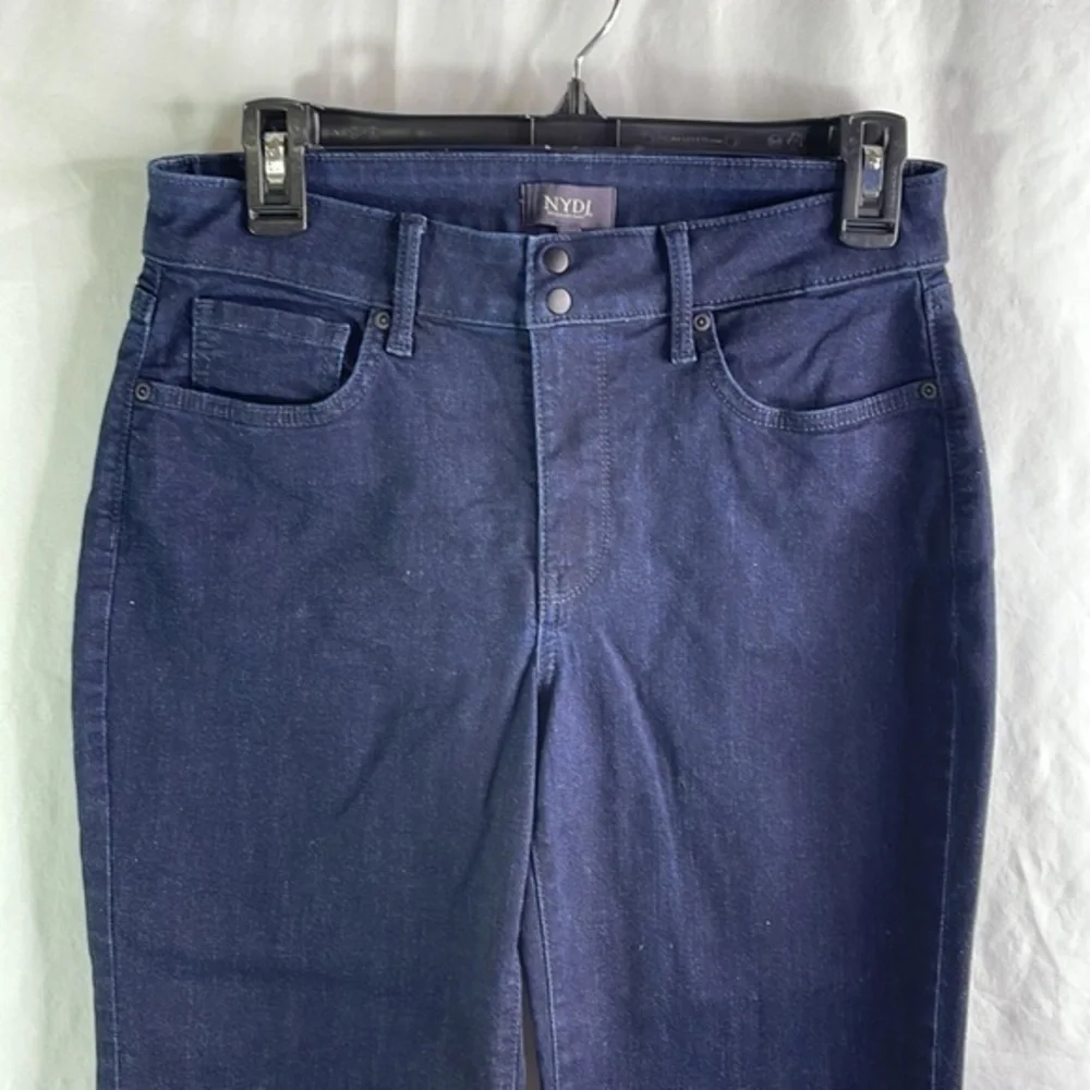 NYDJ dark denim cropped jeans.